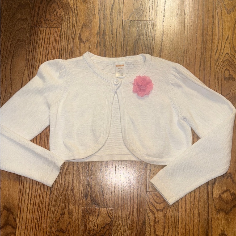 Gymboree girls white sweater shrug with pink floral accent medium (7/8) NWOT